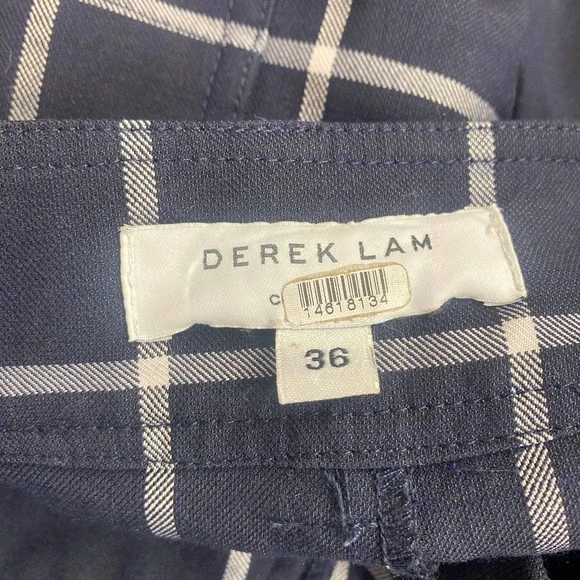 Derek Lam Collective Dress Pants Navy Blue Windowpane Plaid Trouser High Rise 36 Straight Leg